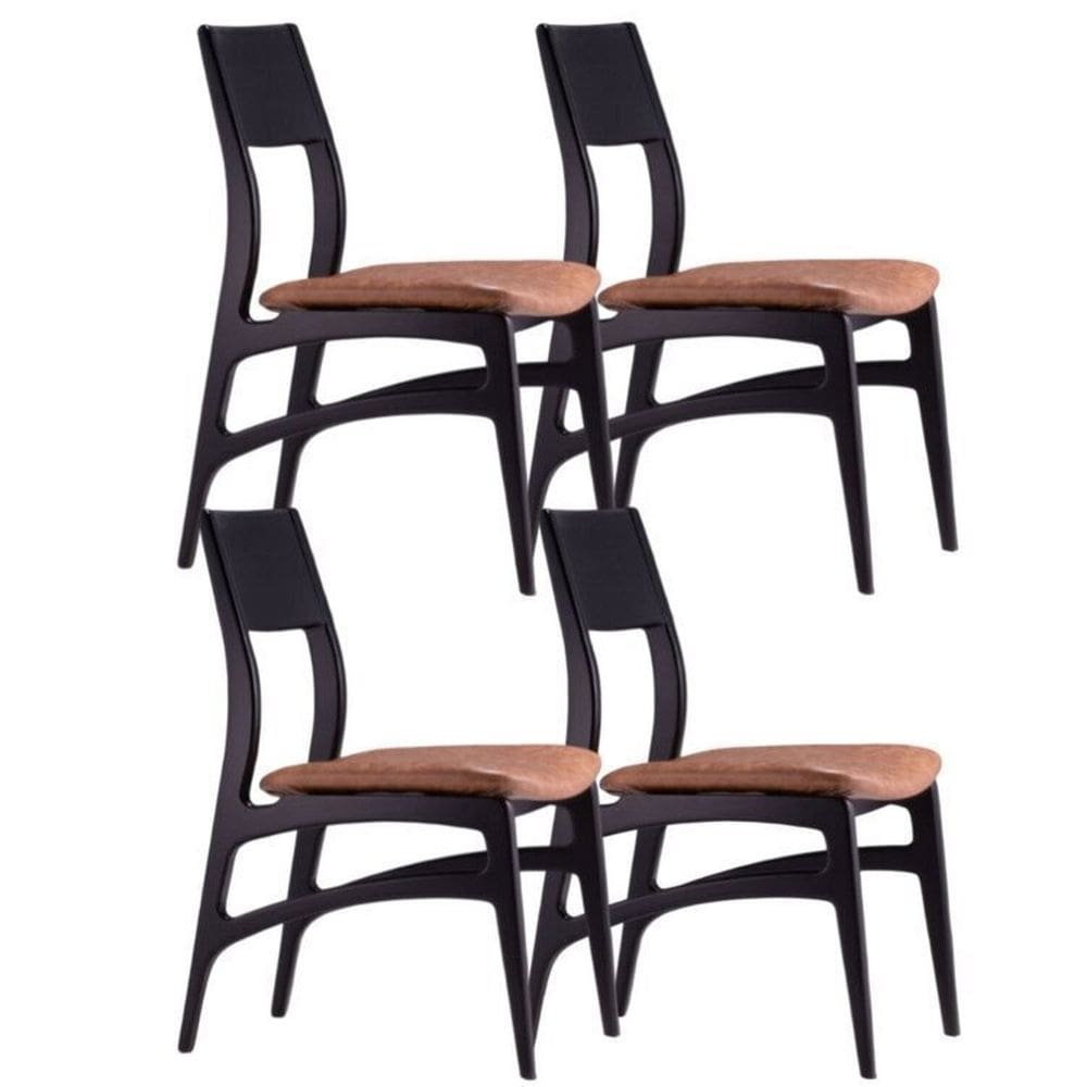 Conjunto 4 Cadeiras Madeira Maciça Alento Ébano/Castanho