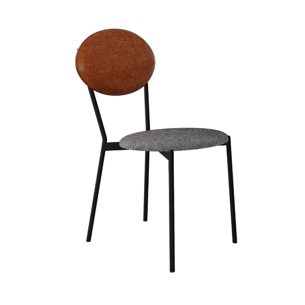 Cadeira Fixa Estofada Vintage Elipse Névoa Prata/Caramelo/Preto Fosco