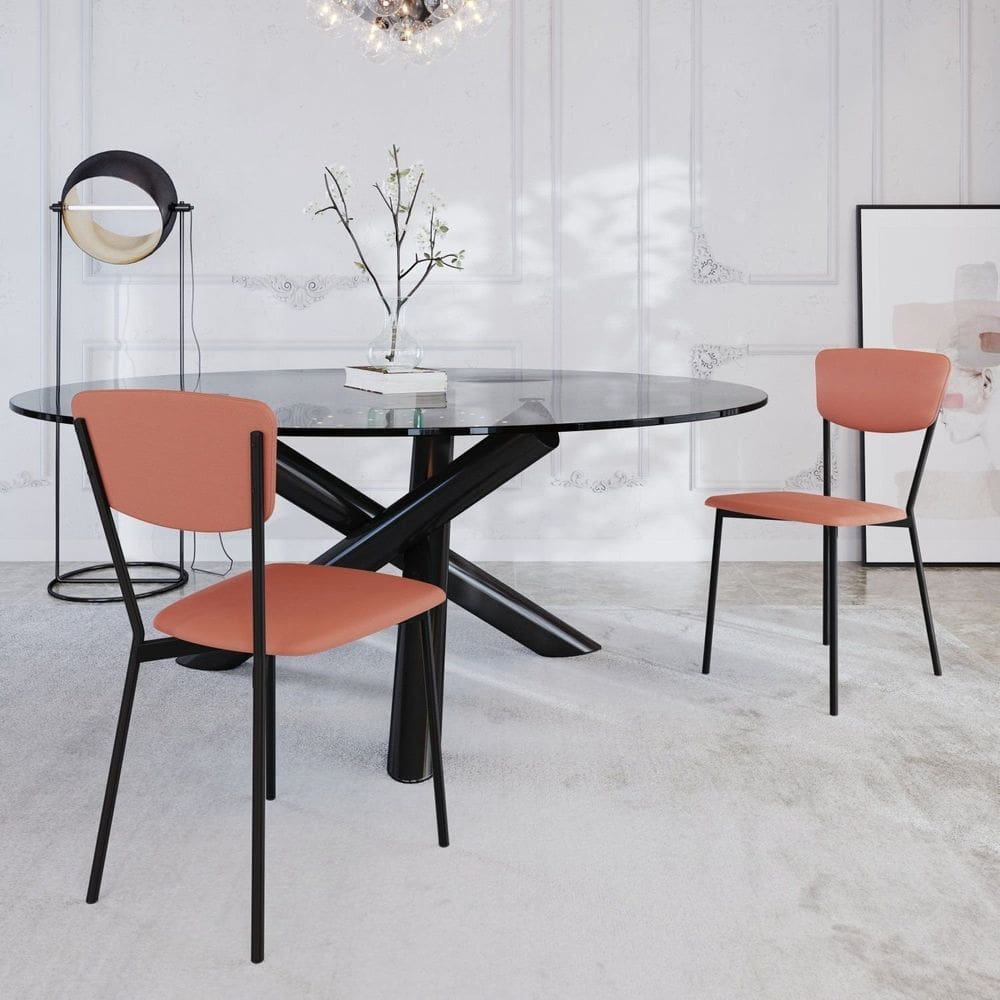 Cadeira Fixa Estofada Vintage Retrô com 2 Unidades Rosê/Preto