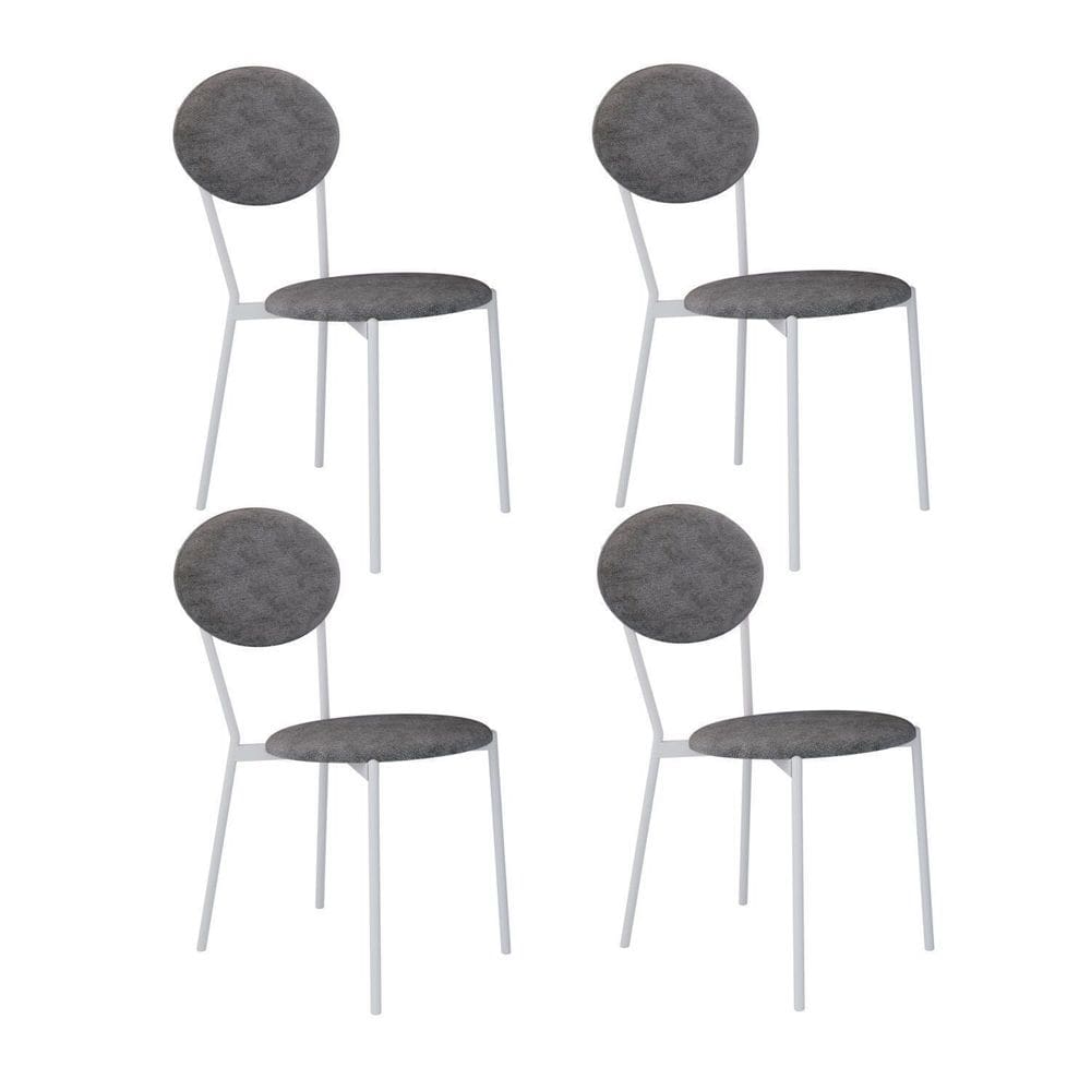 Cadeira Fixa Estofada Vintage Elipse com 4 unidades Prata/Branco