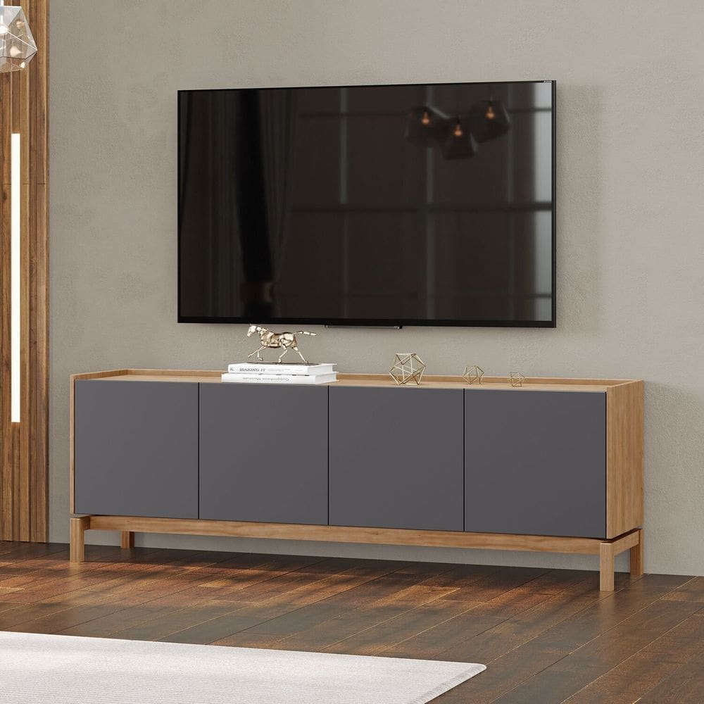 Rack 2 Portas 2 Gavetas Barcelona 60,5x180x40 cm Tauari/Concret