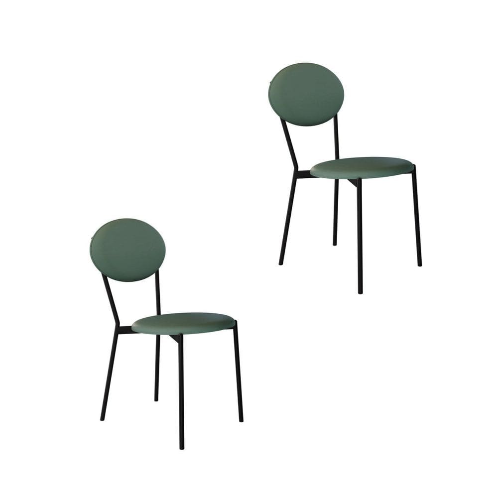 Cadeira Fixa Estofada Vintage Elipse com 2 Unidades Urano Verde Sálvia/Preto Fosco