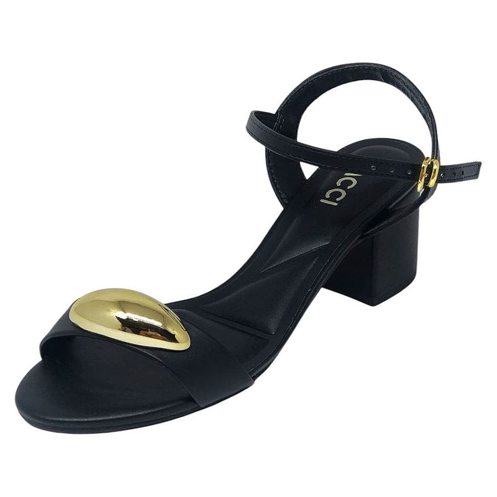 Sandália Feminina Salto Bloco Enfeite dourado Elegante Cacci