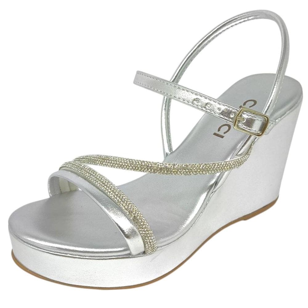 Sandália Feminina Anabela Tira Strass Conforto Cacci