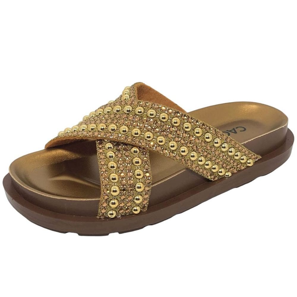 Chinelo Feminino Tira em X Strass e Pedraria Moderna Cacci