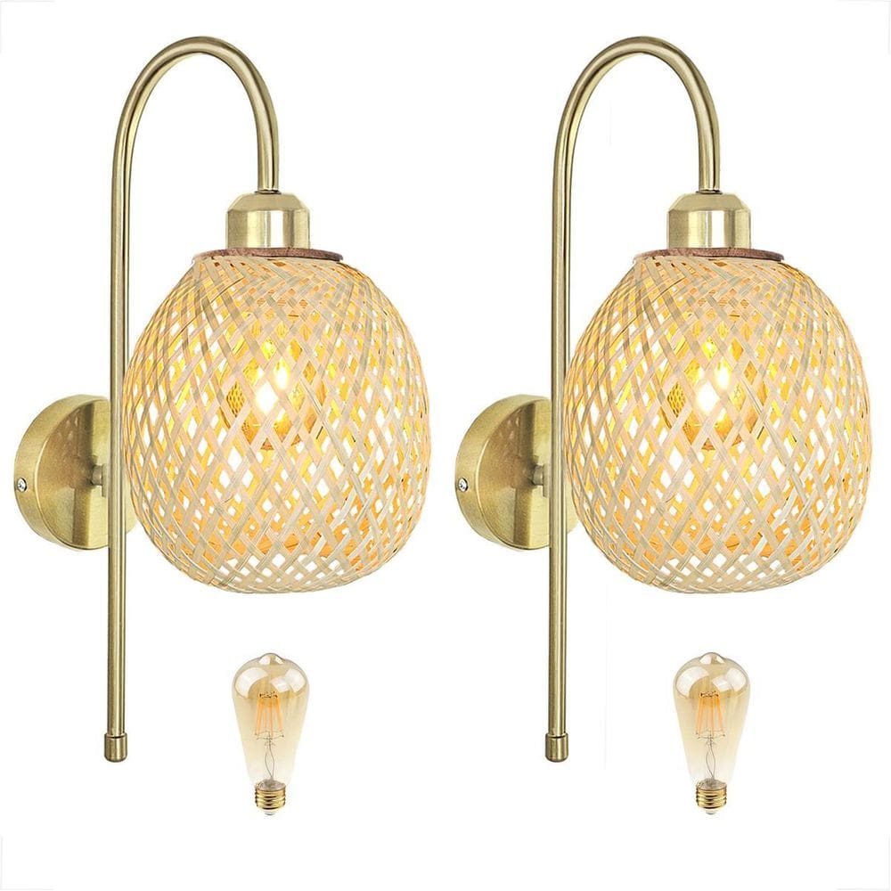 Kit 2 Arandela Bambu Dourada Fibra Natural Cabeceira Nat92 +