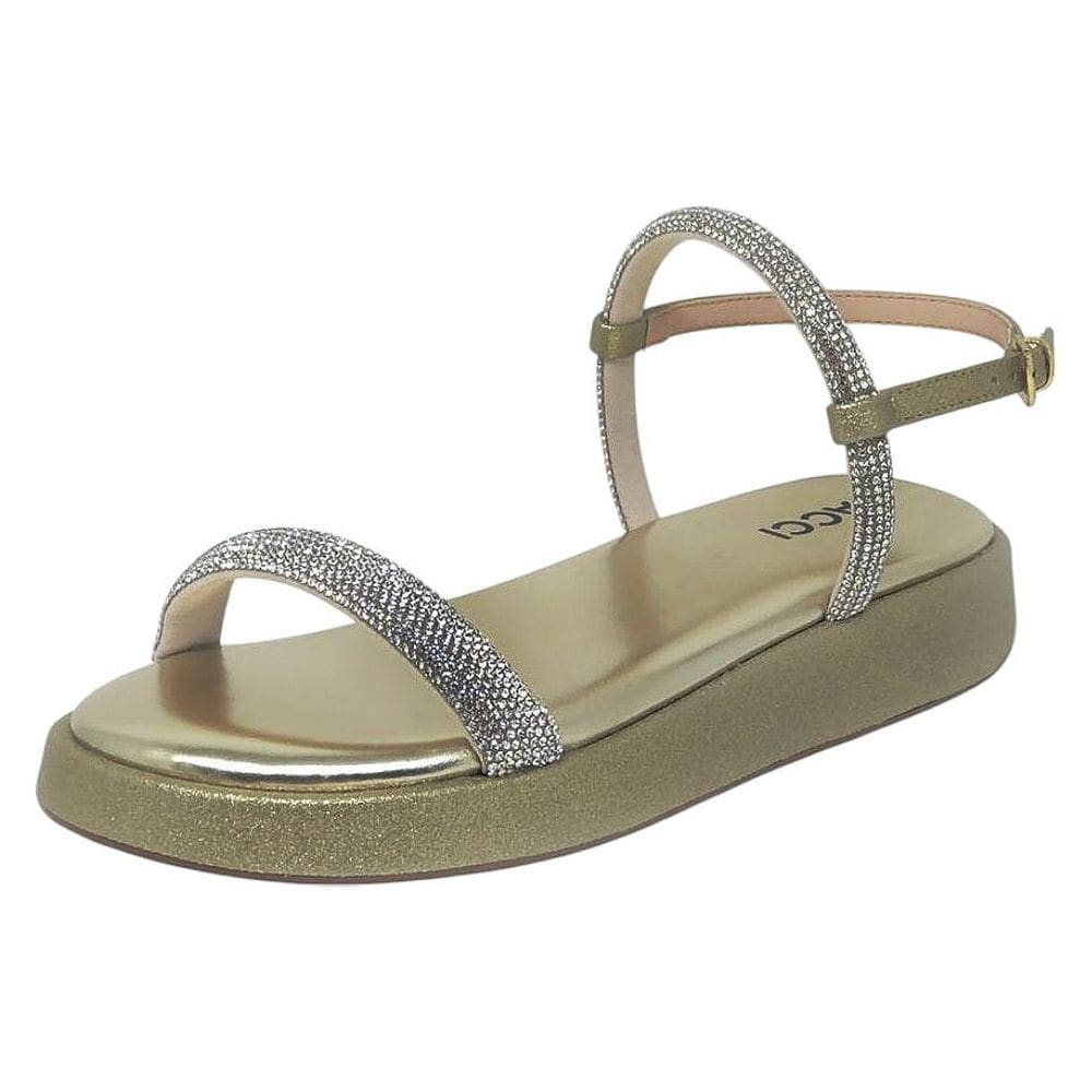 Sandália Femenina Flatform Conforto Strass Brilhante Cacci