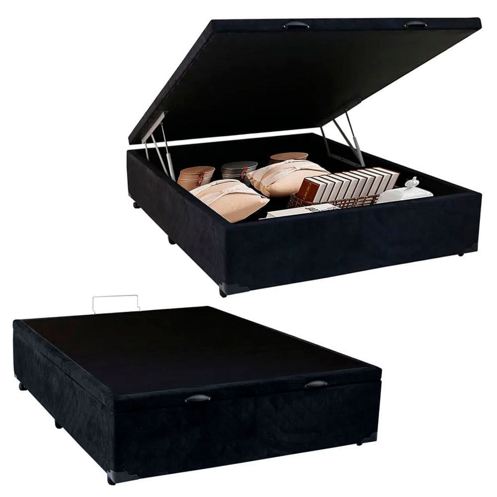 Cama Box Baú Casal Suede SerenePrime Preto 138x188x44