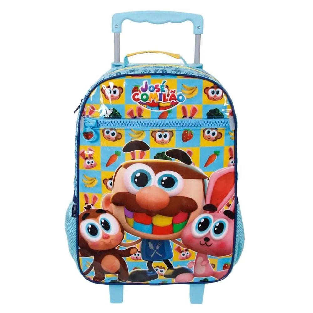 Mochila Rodinha Squeeze Infantil Escolar José Comilão Azul