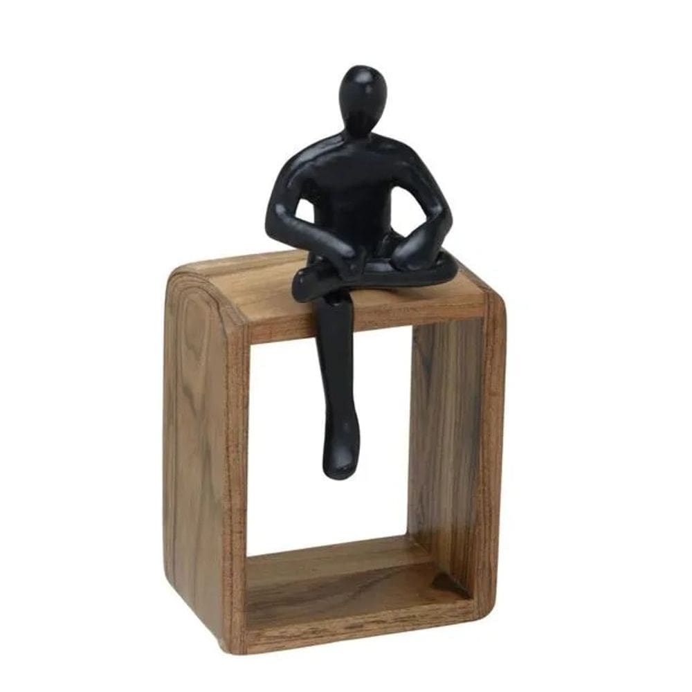 Escultura Decorativa Em Aluminio E Madeira 25Cm