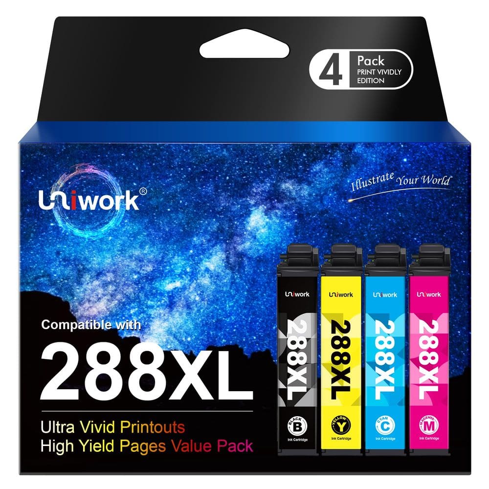 Cartuchos de tinta Uniwork 288XL de alto rendimento para Epson 288 (pacote com 4)