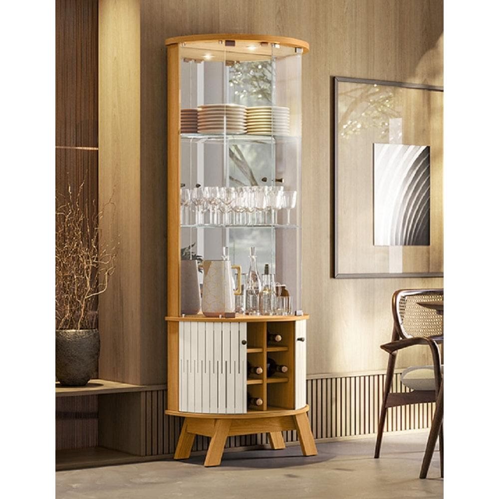 Cristaleira Marina Com Espelho e Luminária de Led nas Prateleiras Cinamomo Off White Madetec 
