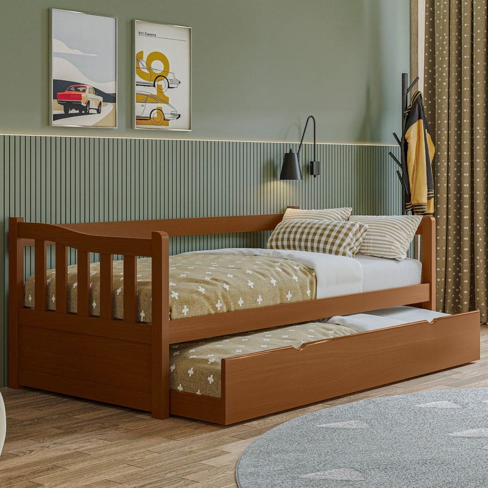 Sofá Cama De Madeira Com Cama Auxiliar De Solteiro Woodstore