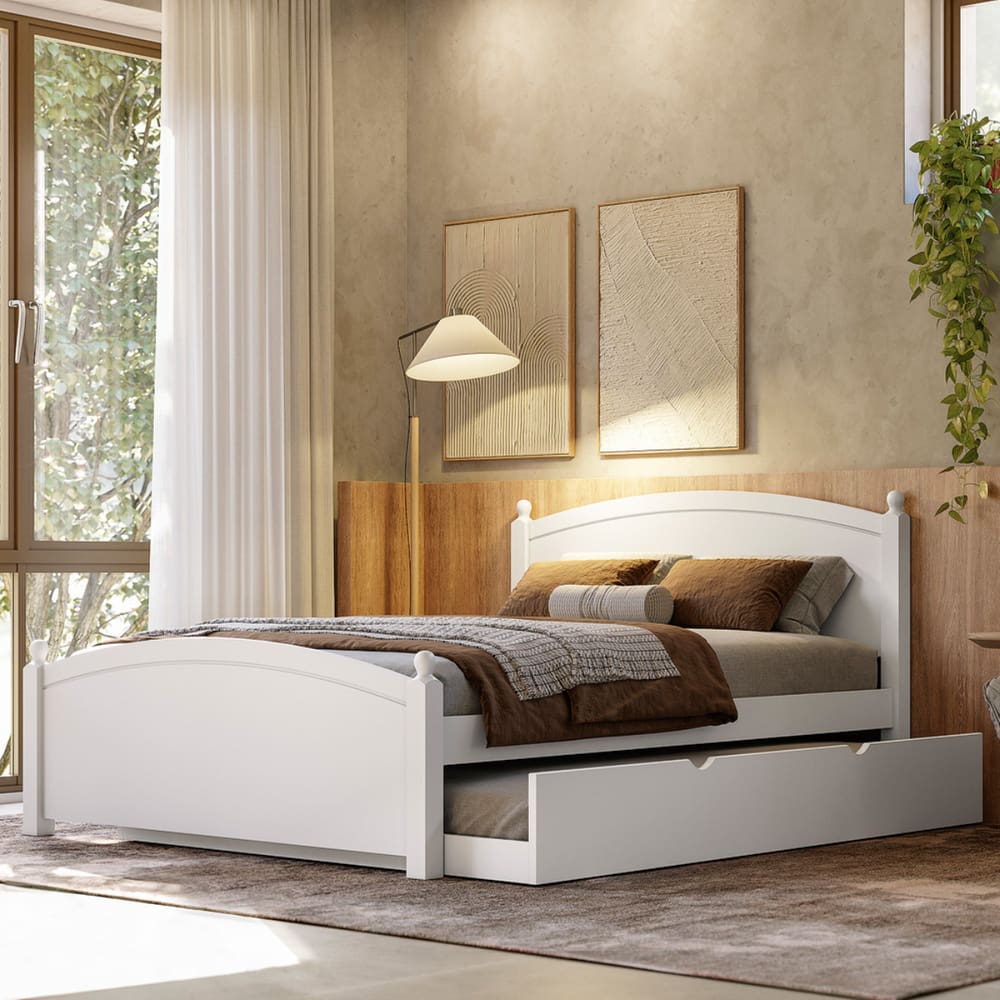 Cama Casal De Madeira Com Cama Auxiliar Casal Woodstore