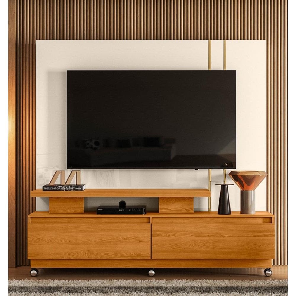 Home Theater New Apolo Para TVs até 75 Polegadas Com Kit Rodizío Cinamomo Off White Madetec