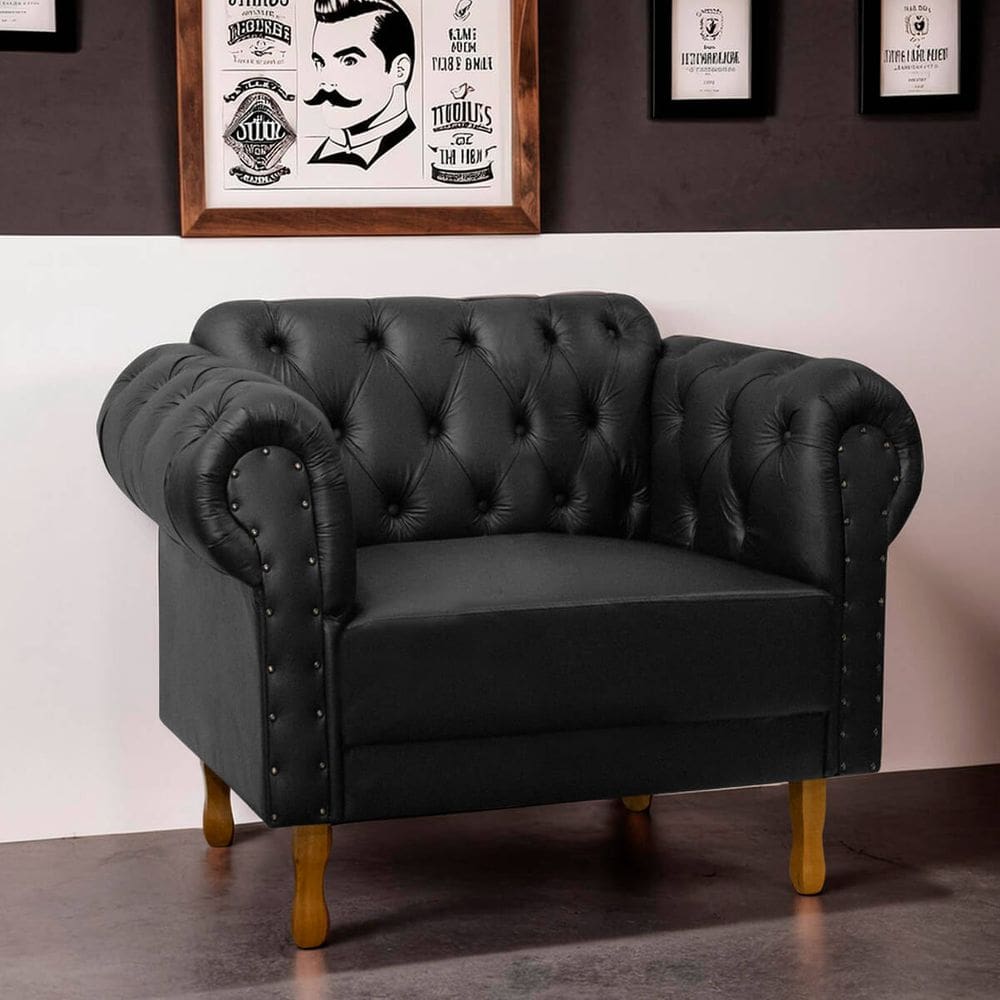 Poltrona Decorativa Clássica Chesterfield Capitonê Corino - SOFA STORE