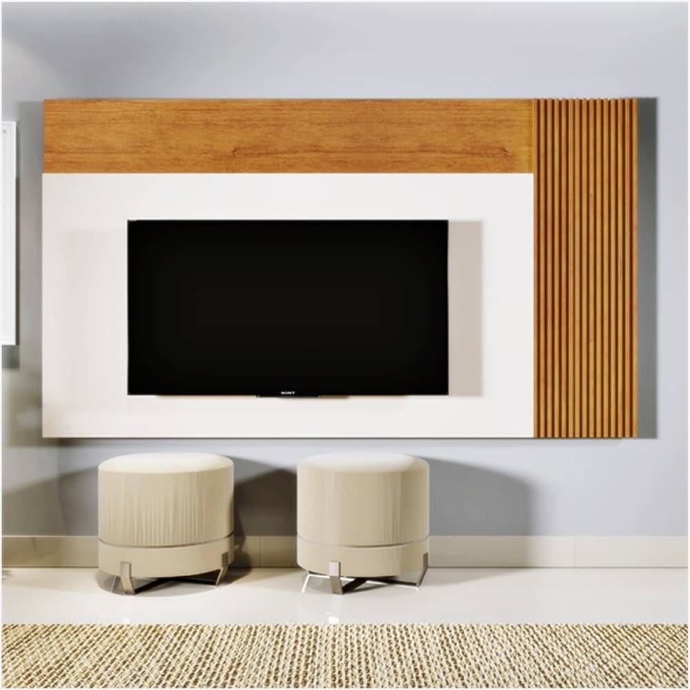 Painel para Tv até 75” Valencia Com Led Cascata Naturalle/Off White - Mavaular Móveis