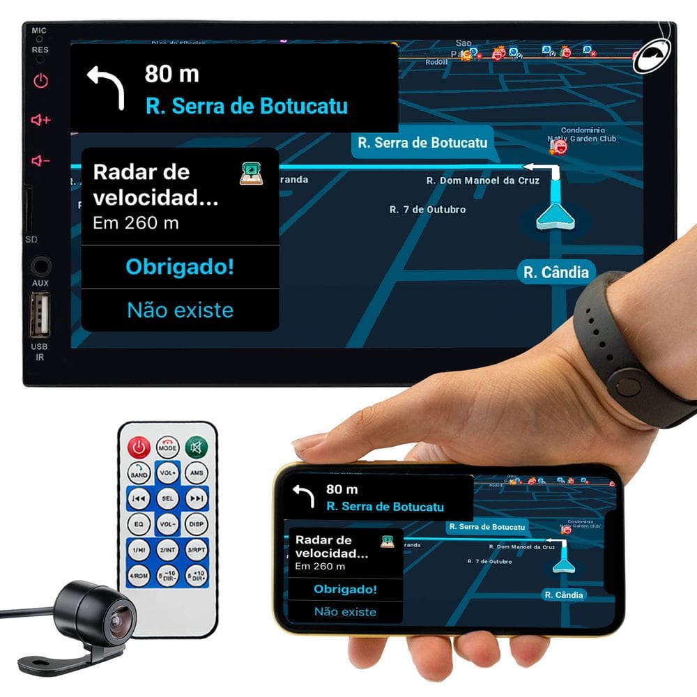 Multimídia MP5 2 Din 7\" Ligth Android Auto e CarPlay Via Cabo E-Tech