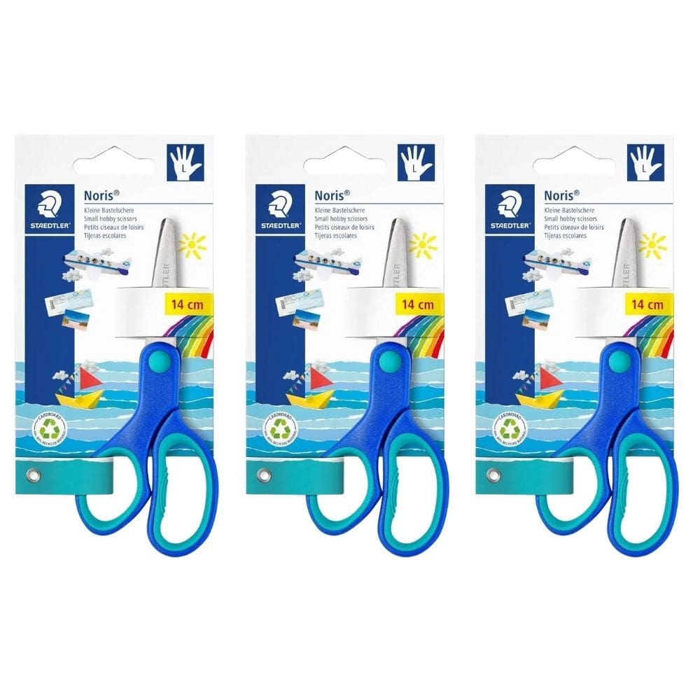 Kit 03 Tesouras Escolar 14cm Para Canhoto Staedtler Noris Club Ponta Arredondada - Staedtler