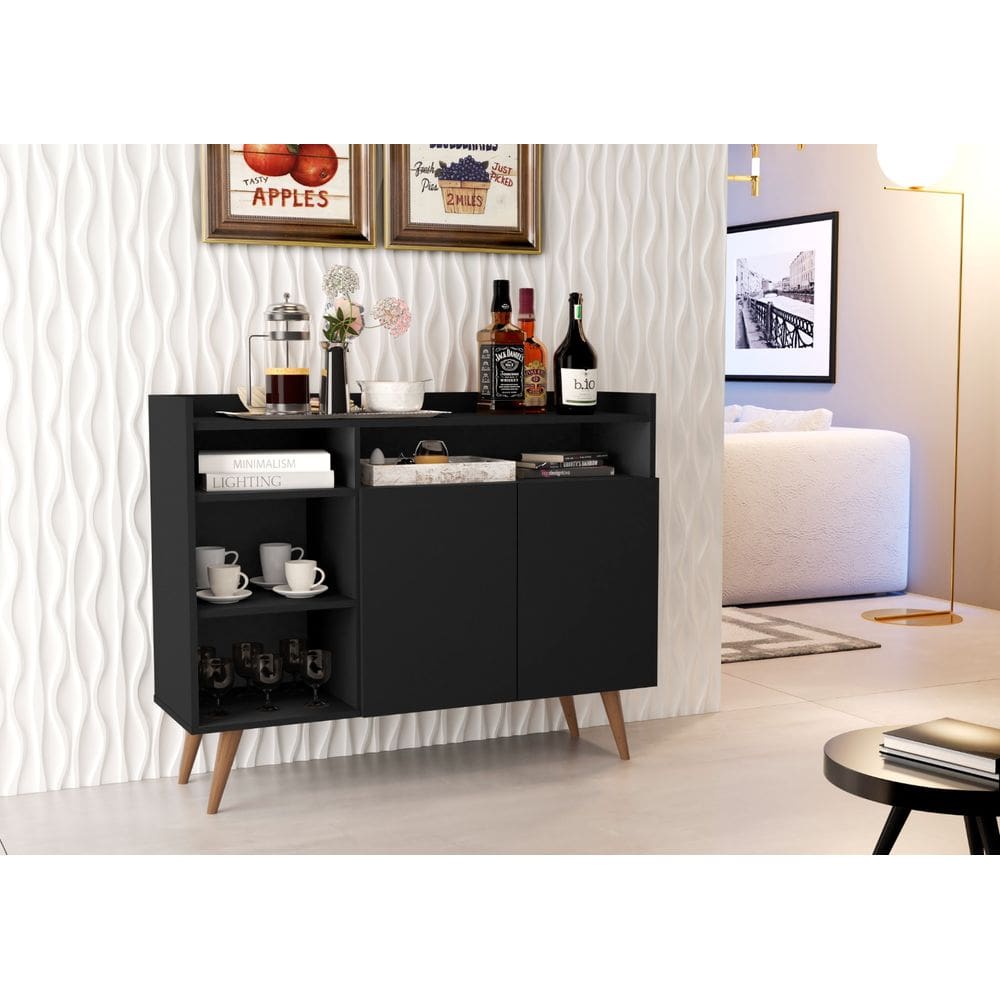 Aparador Balcão Buffet Celta Retro 2 Portas Preto - Rede Móveis