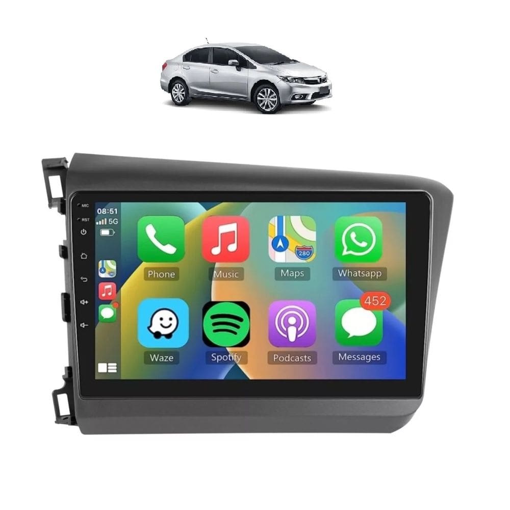Kit Multimídia Civic EXS LXL LXS G9 2012 / 2014 9 Pol Android Carplay 2/64GB - ADAK 2964-G2