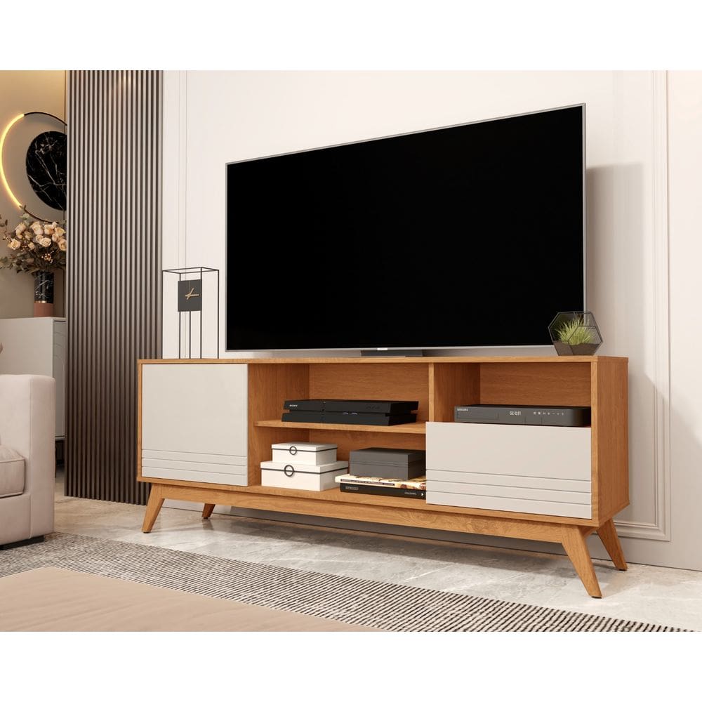 Rack Kairo 160cm 2 Portas Para TV até 65 Polegadas Pés em Madeira Nature com OffWhite  - Rede Móveis