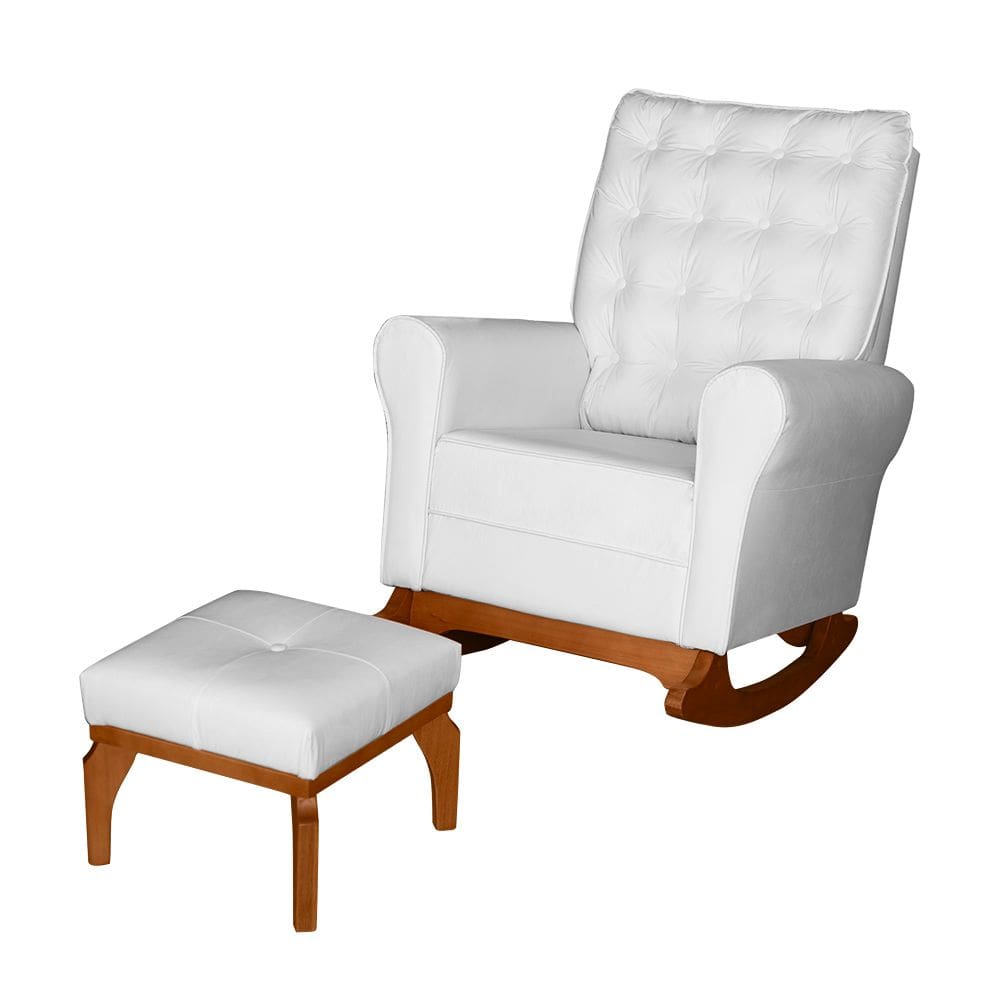 Poltrona de Amamentação com Balanço e Puff Thaila Sintético Branco M13 - D`Rossi