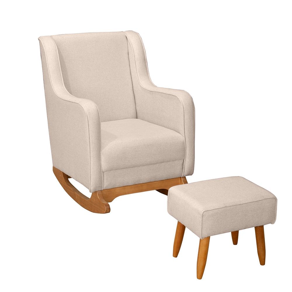 Poltrona de Amamentação com Balanço e Puff Ariely Linho Bege M13 - D`Rossi