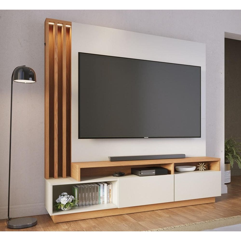Home Theater Humaitá com Led Para Tv de até 65` Polegadas - Off White Matte/ Freijó Colibri
