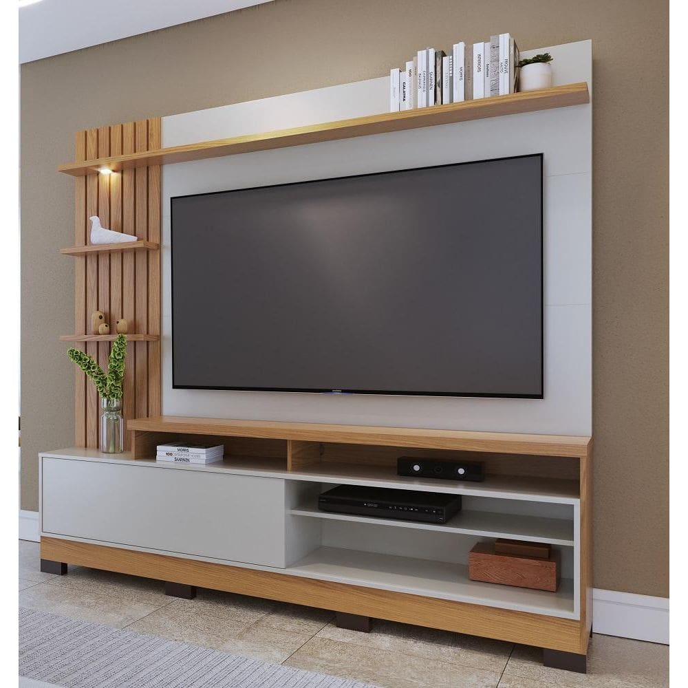 Home Theater Maceió com Detalhe Ripado Freijó Off White - Colibri