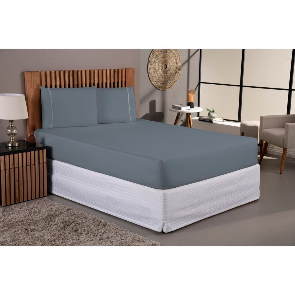 Jogo De Lençol Cama Solteiro 400 Fios 2 Peças Fronha Ponto Palito Aveludado Cinza