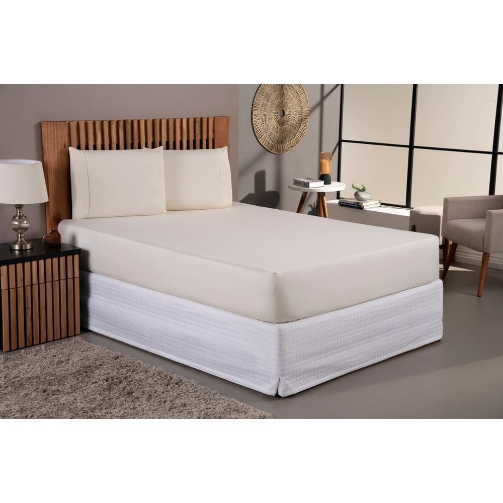 Jogo De Lençol Cama Solteiro 400 Fios 2 Peças Fronha Ponto Palito Aveludado Palha