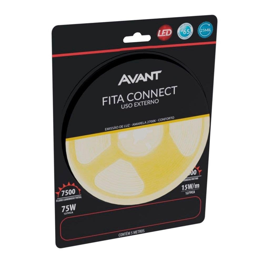 Fita Led Avant Connect Externo IP65 15W/M 5M Amarela 2,7K 127V