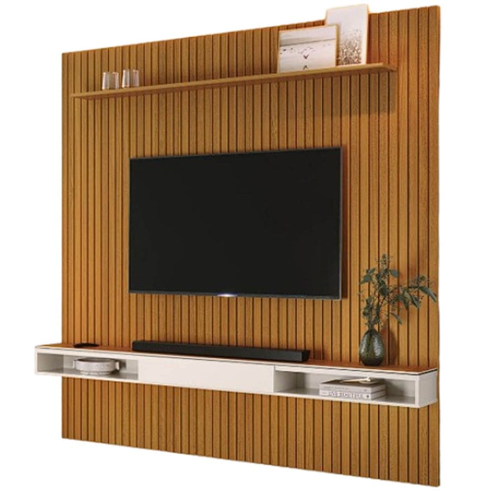 Painel Arbo COM Nicho 225cm para TV até 75 Polegadas EDN Cor Cedro Off White