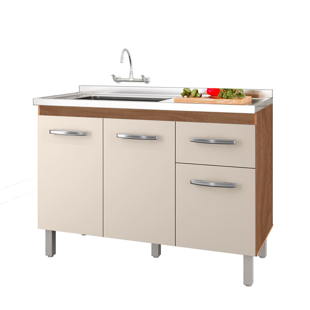 Balcão de Cozinha Anita 120cm Savana/off White com Amplo Espaço Interno B1 – Moblis