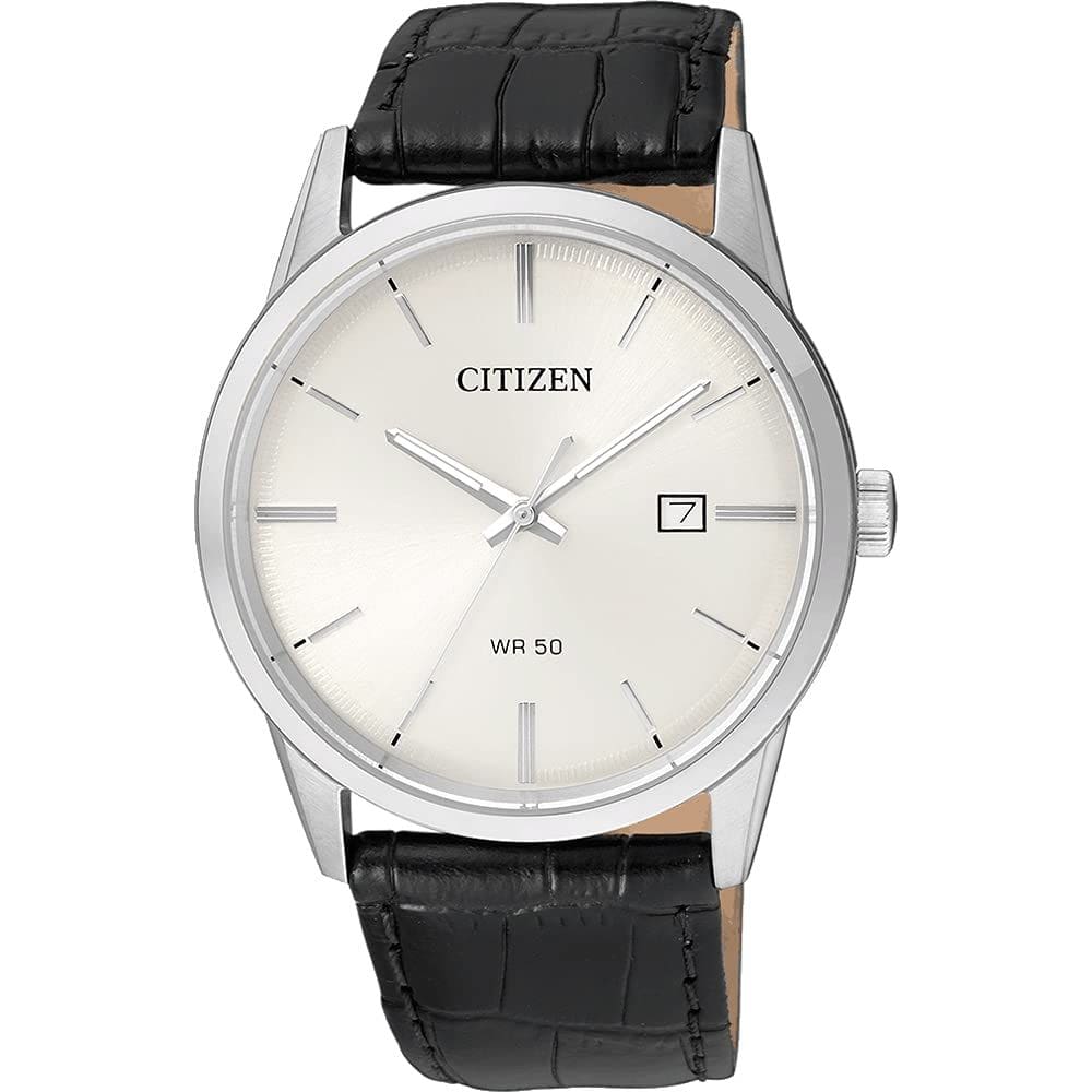 Relógio Citizen Quartz BI5000-01A em couro de aço inoxidável