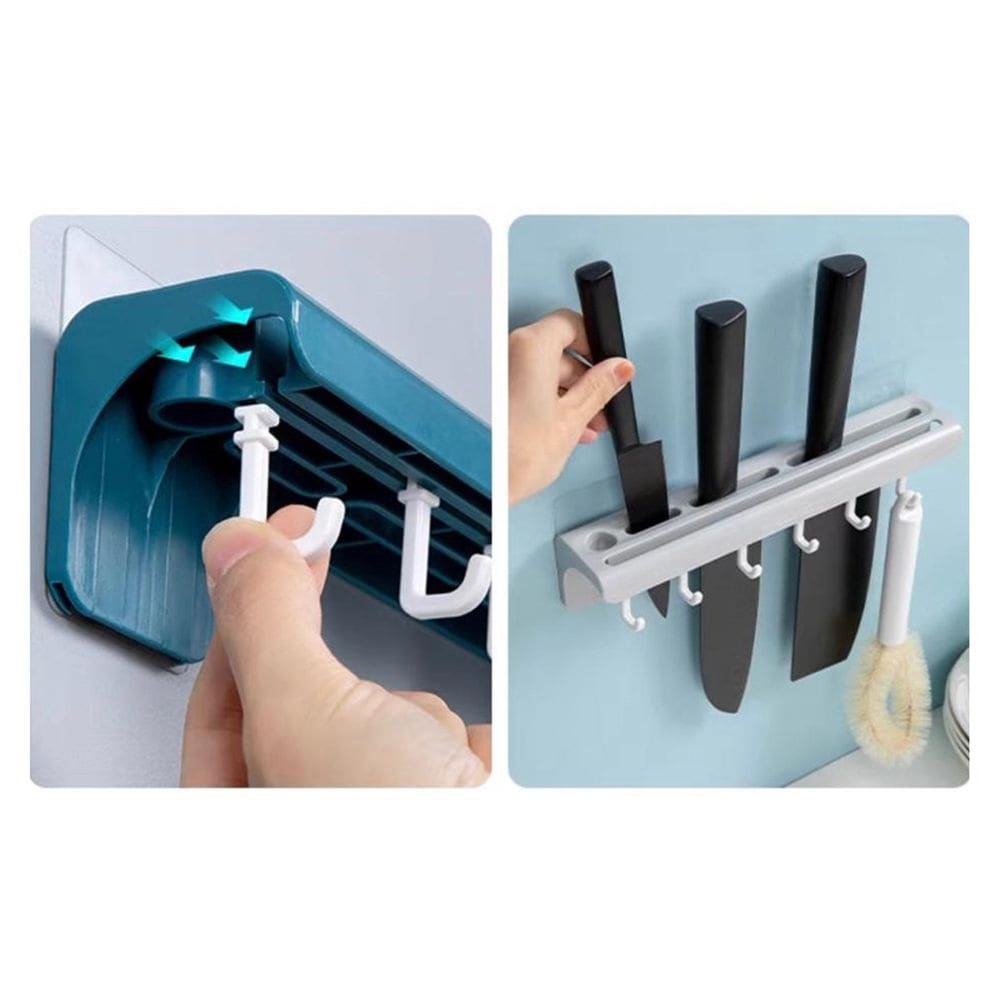 Suporte Cozinha Porta Talheres Faqueiro 6 Ganchos Cinza