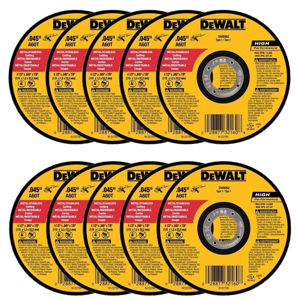 Roda de corte DEWALT DW8062 para rebarbadora de metal 4,5 polegadas e 10 unidades