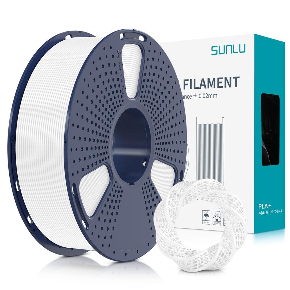 Filamento para impressora 3D SUNLU PLA Plus 1,75 mm, 1 kg, bobina branca