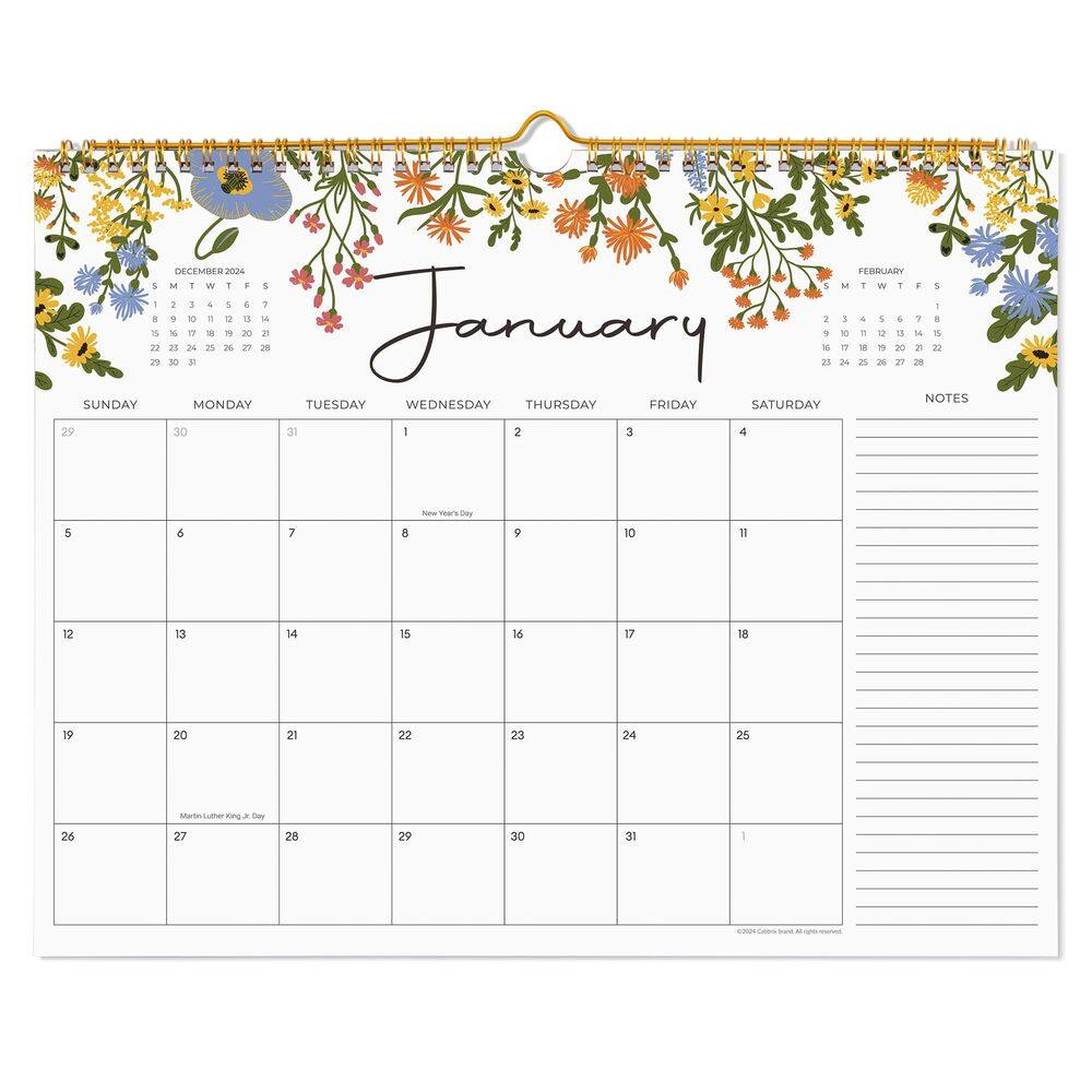 Calendário: Calendário de parede Cabrix 2025, design floral de 18 meses