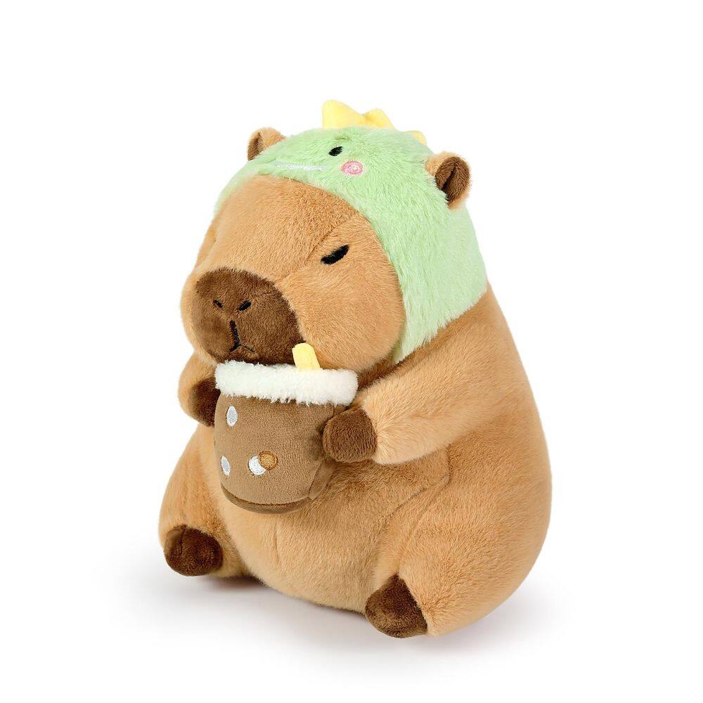 Almofada de pelúcia Capivara Dinosaur bebendo chá com leite de 28 cm para crianças