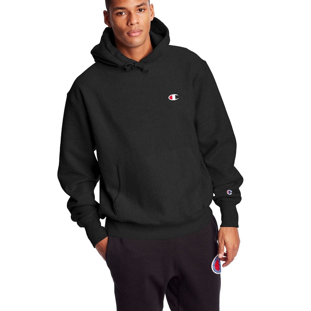 Pulôver Champion Reverse Weave C com capuz preto para homem