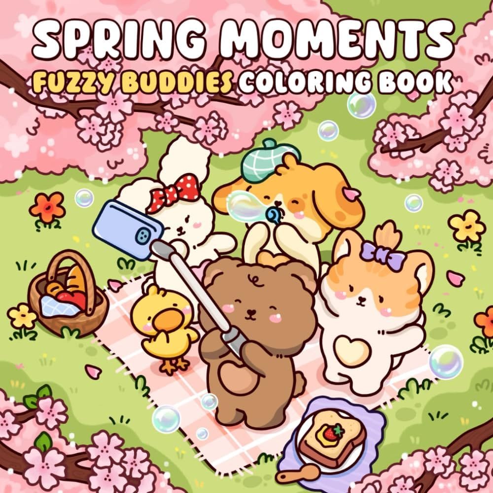 Livro de colorir Spring Moments Fuzzy Animal Friends Relaxation