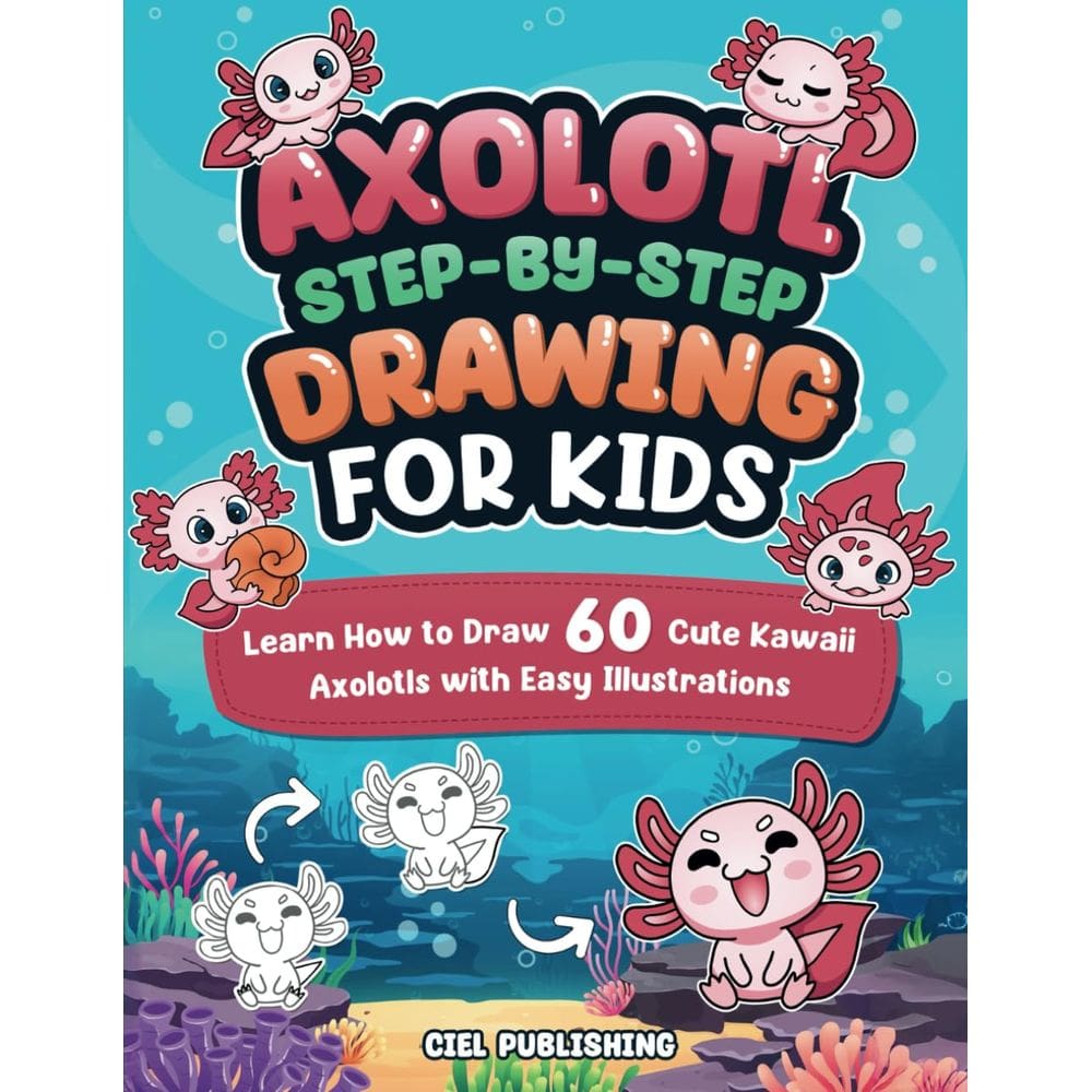 Livro de desenho Axolotl passo a passo para crianças com ilustração de 60