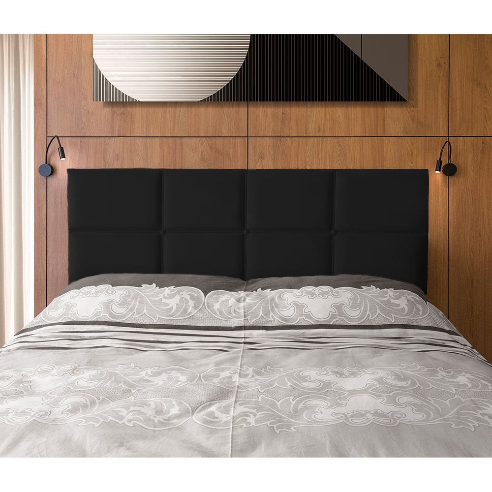 Cabeceira Painel Cama Box Casal 1,40m Estofada Belize Veludo Preto