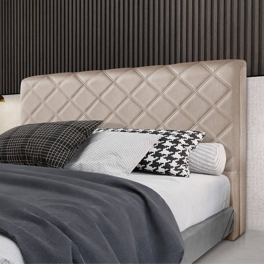 Cabeceira Cama Box King 1,93m Estofada Capri Linho Bege