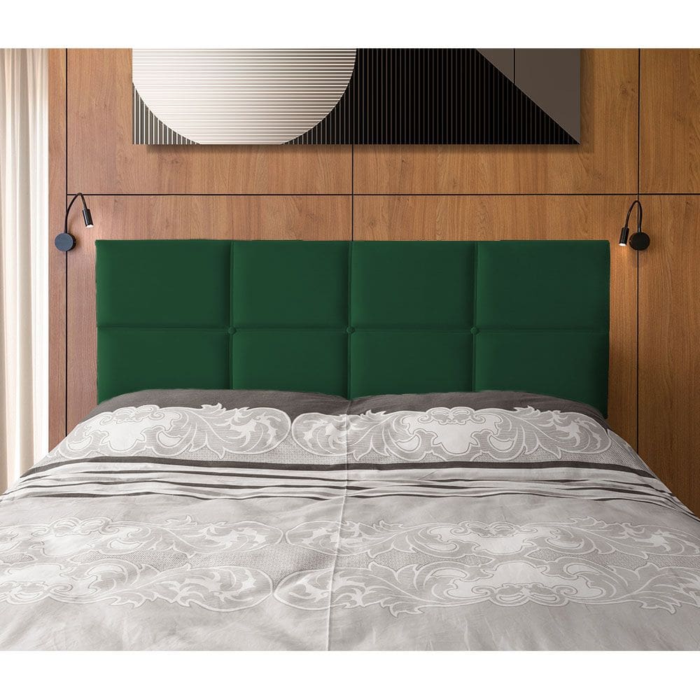 Cabeceira Painel Cama Box Casal 1,40m Estofada Belize Veludo Verde