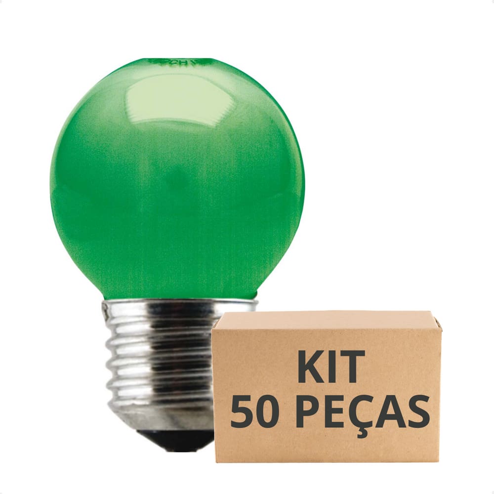 Kit 50 Lâmpadas Incandescente Bolinha Colorida 15w E27 Taschibra Verde 220V