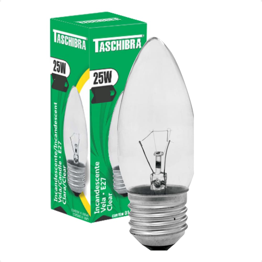 Kit 5 Lâmpadas Incandescente Taschibra Vela 25W E27 Clara 110V
