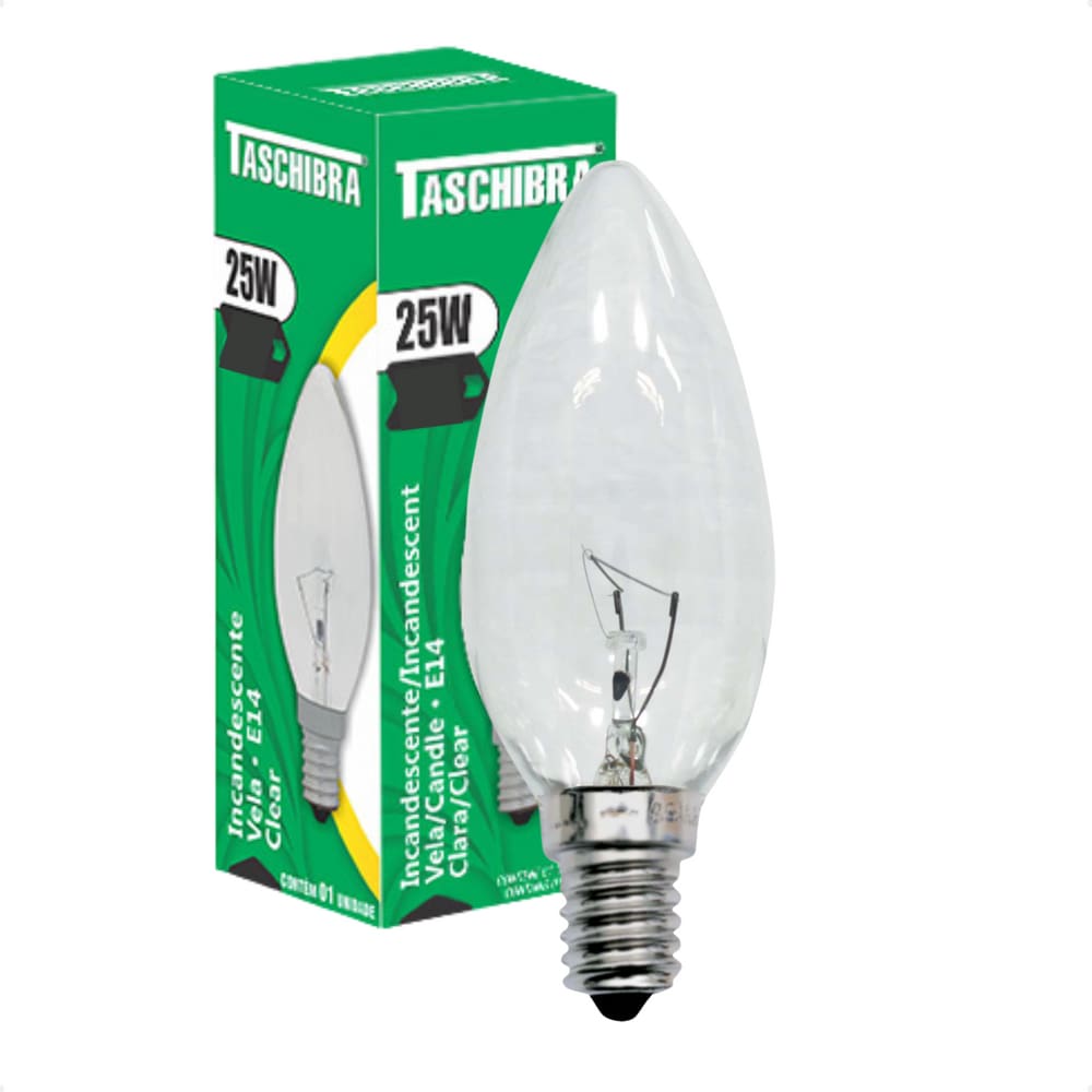 Kit 5 Lâmpadas Incandescente Taschibra Vela 25W E14 Clara 220V